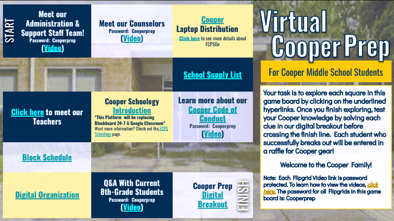 Virtual Cooper Prep Game Board