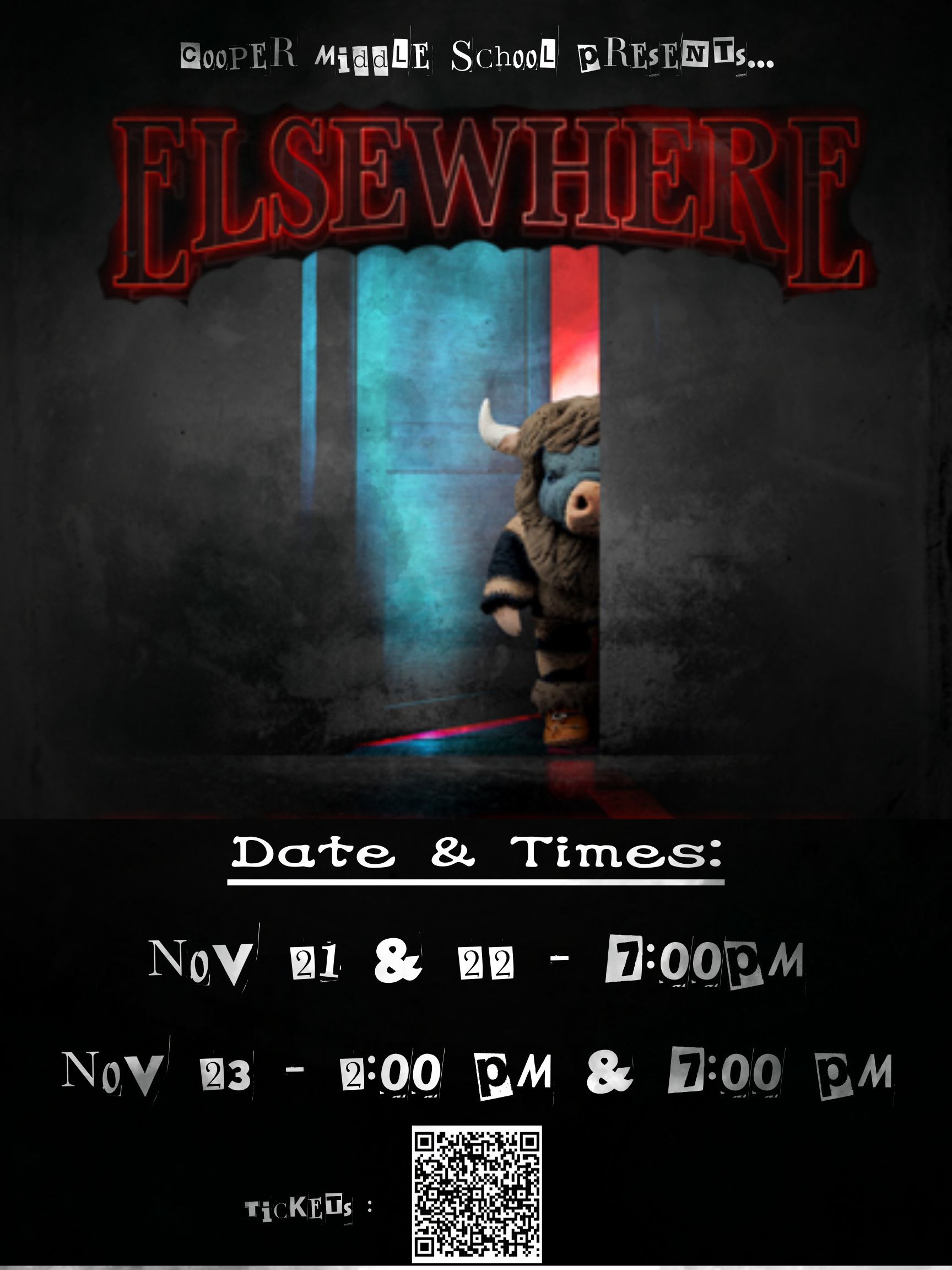 Elsewhere Publicity Poster, November 21-22 at 7:00pm and November 23 at 2:00 and 7:00pm.